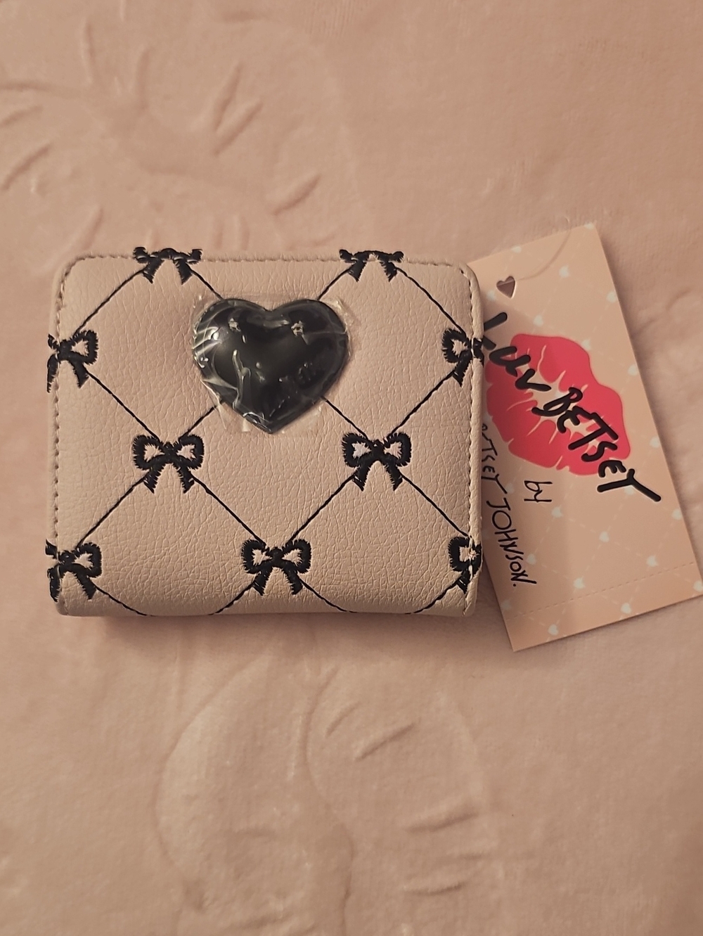 Betsey Johnson Blush Quilted Bow Heart Wallet